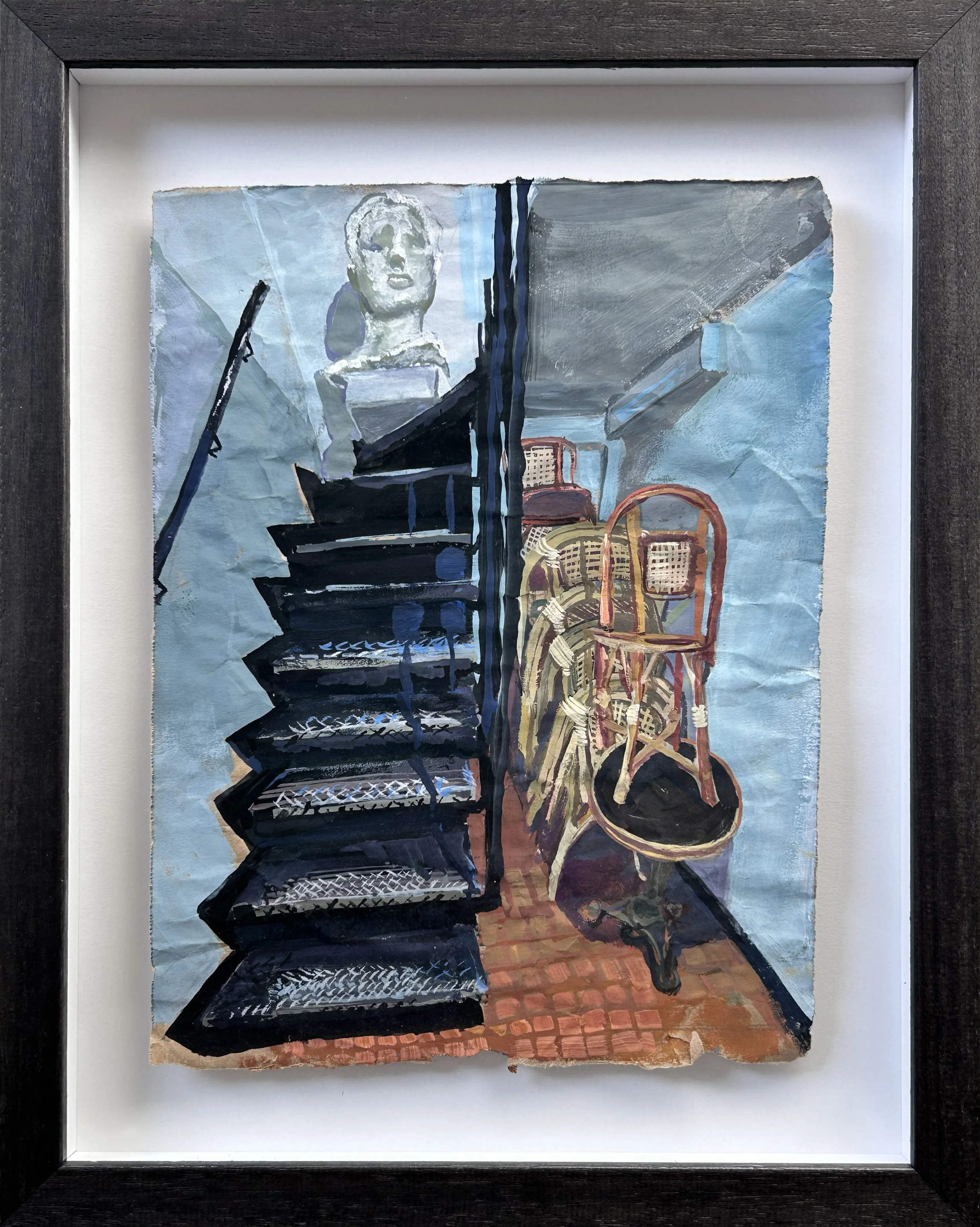 Paris Staircase , 2024
gouache on paper-bag, 7.5"x 10" 
