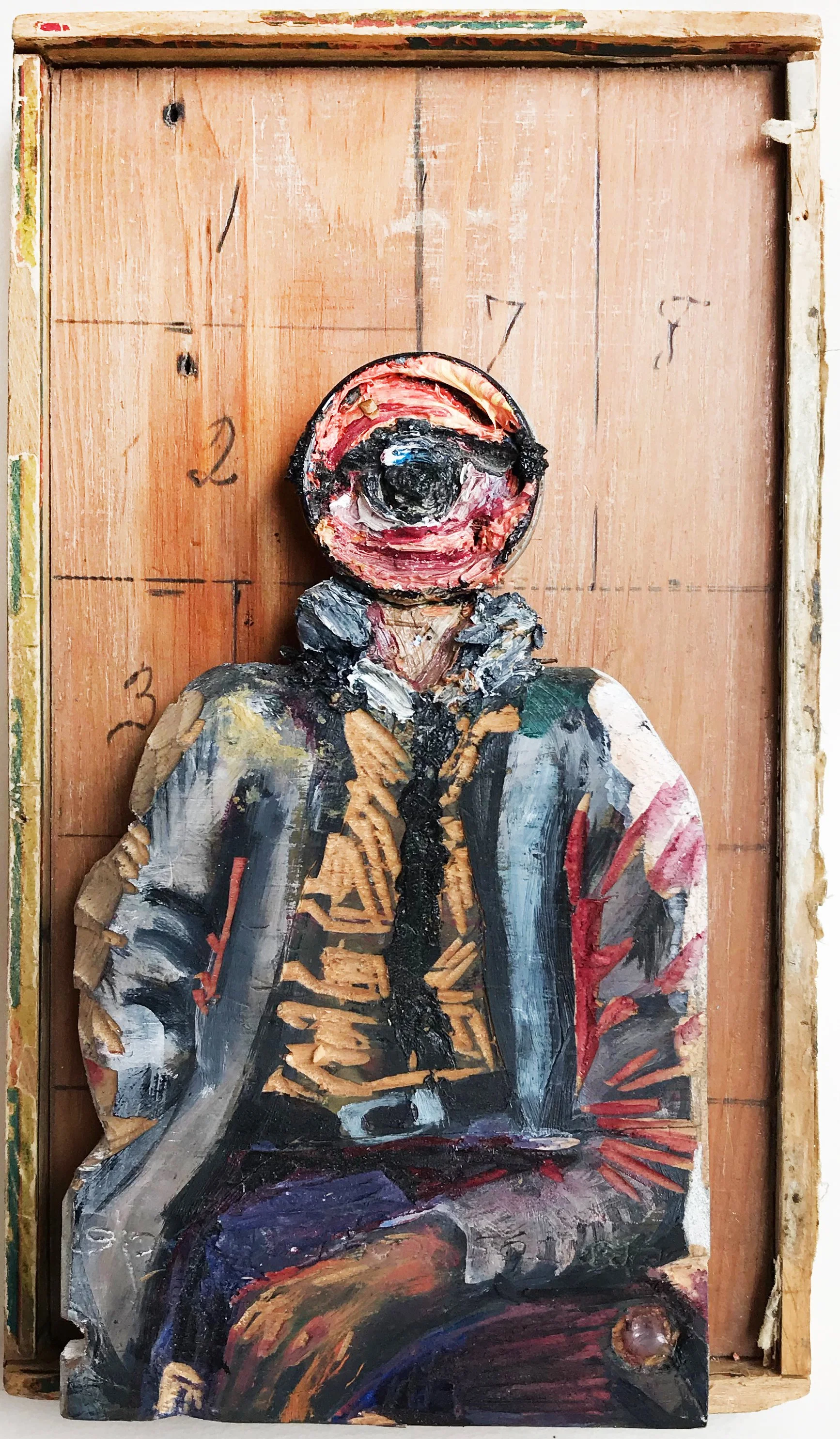 See the Therapist, 2020-22
Multi-Media Wood oil paint and wax. 
12” x 9.5” 5. 1/4”
