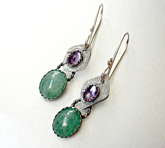 SOLD - Amethyst Green Aventurine Sterling Earrings
