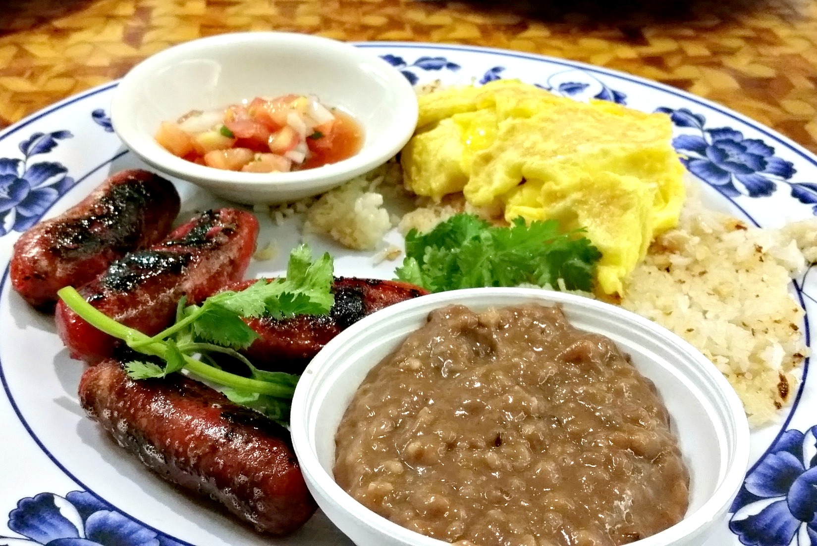 Filipino ... breakfast of longanista, garlic rice, eggs