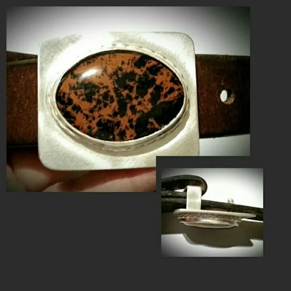 Custom - Mahogany Obsidian Belt Buckle Sterling Silver