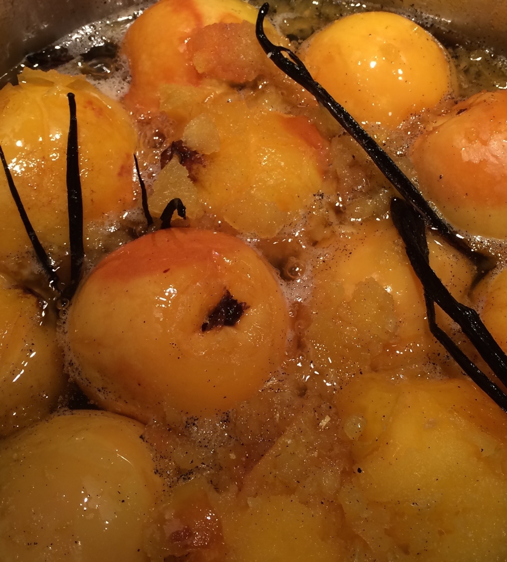 Simmering quince.