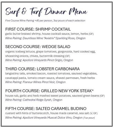 There&rsquo;s still a couple of tables left for Saturday&rsquo;s Surf &amp; Turf Dinner for Two! Get on our website and reserve before 2pm so we know how much of everything to prep for please and thank you ☺️