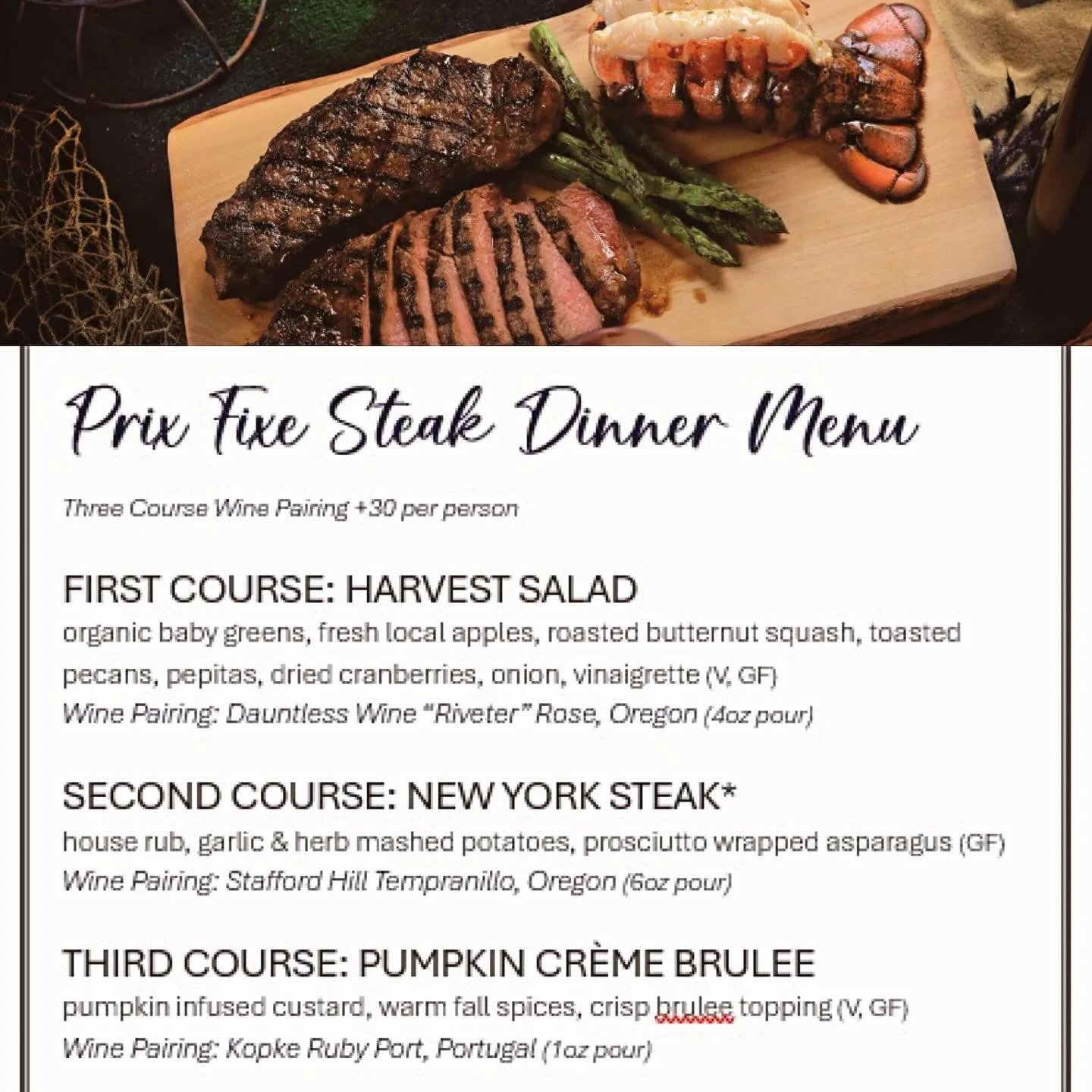 You should definitely join us this Friday for our Steak Dinner at 6:30pm 🥩🍷 

Visit our website for all the details and reservations.