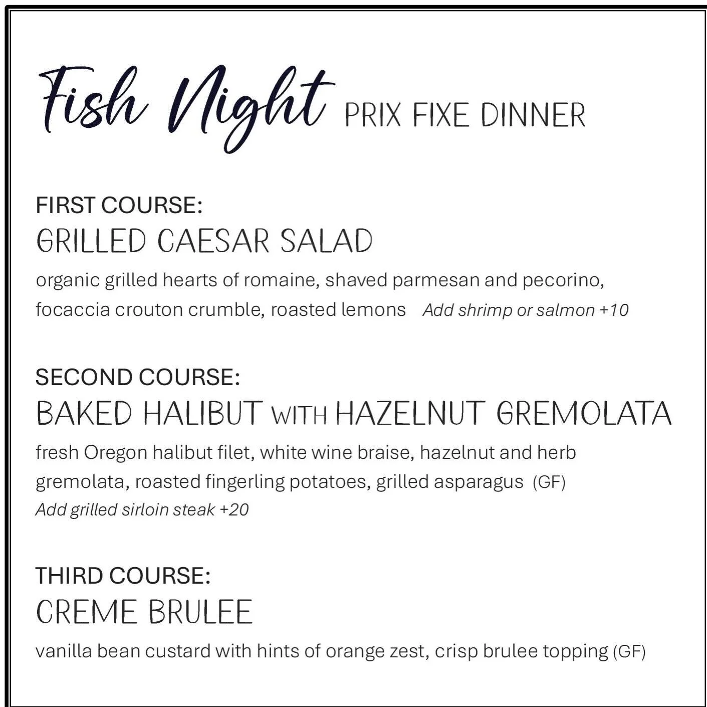 Did you miss on our Feast of Seven Fishes this year? (Or was that just *too much* fish 🤣) It was pretty incredible if we do say so ourselves. This is now 5 years straight of SOLD OUT Fishy Feasts!! 

This Friday we have a 3- course Seafood Dinner fe