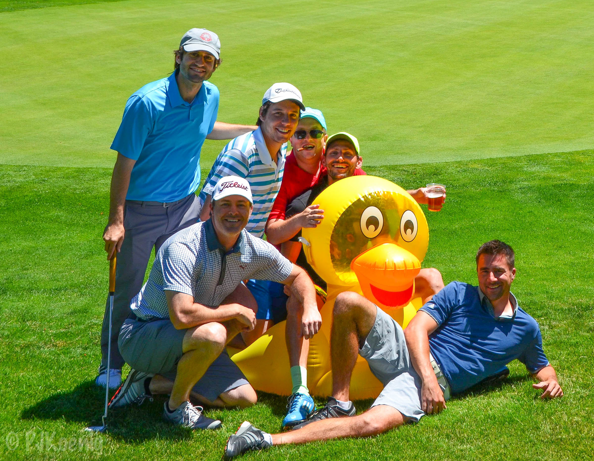 From left to right: Joey the Cat, Kris Buerkle, Ryan Pearce, John Kennelly, Joe Garvey, Danny the Duck, Patrick Koenig.