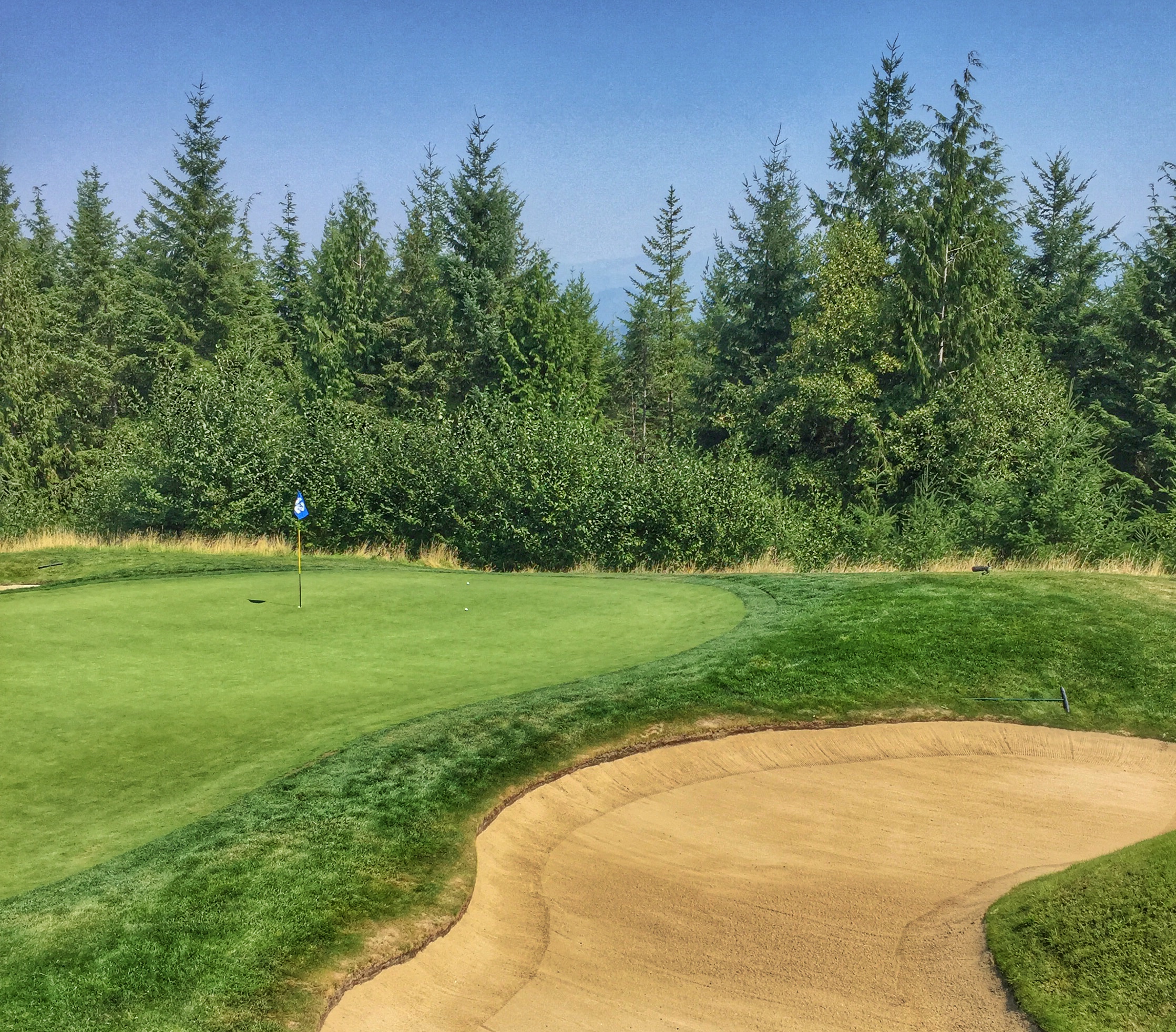 The flag on the 12th hole is in Seahawks fashion as an ode to the 12th man! Cool.
