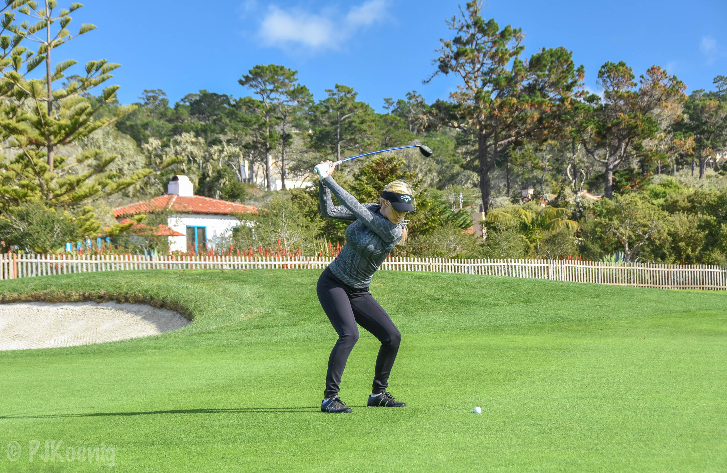 Paige hits her 2nd into the par 5 2nd hole.