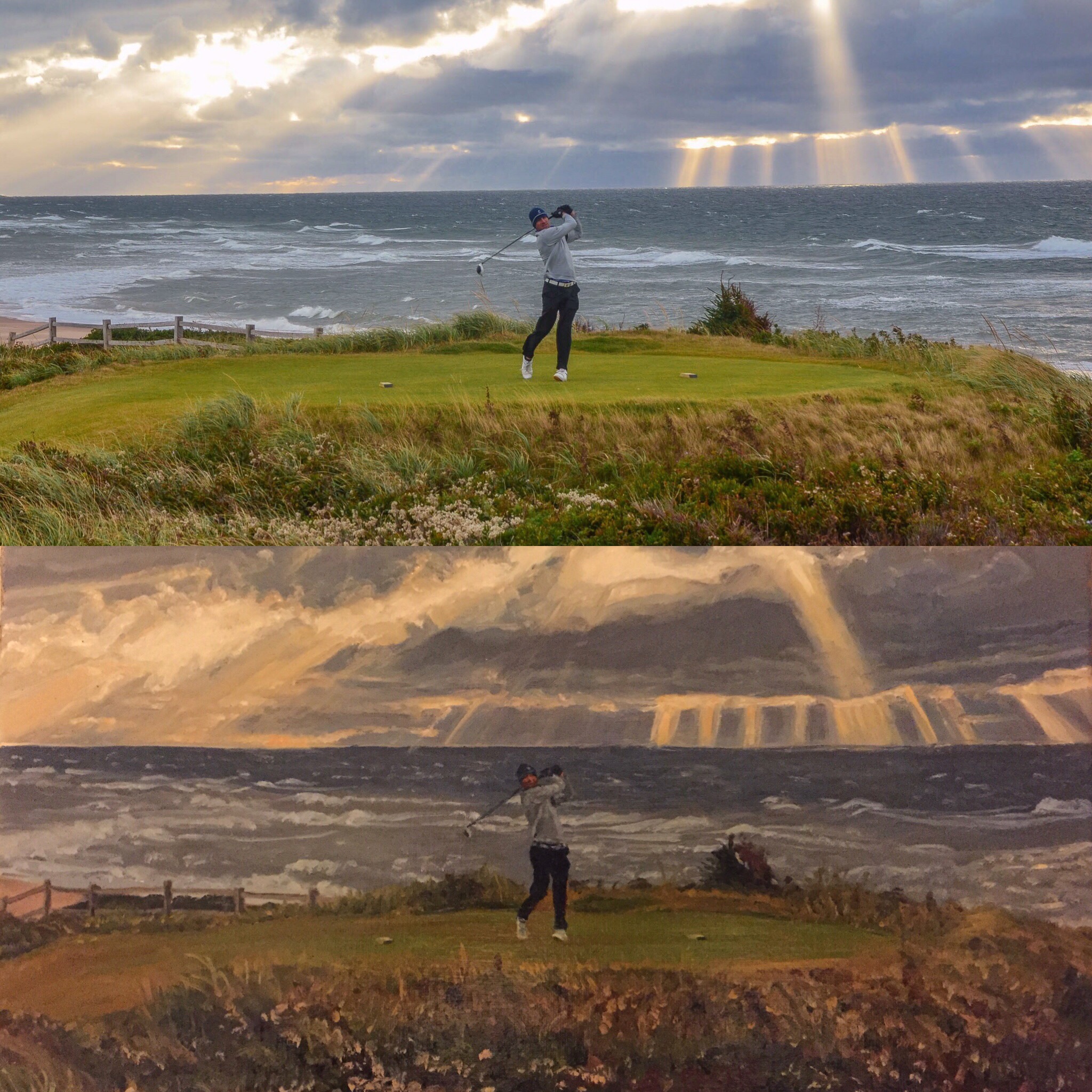 The original photo above with Josh's painting below