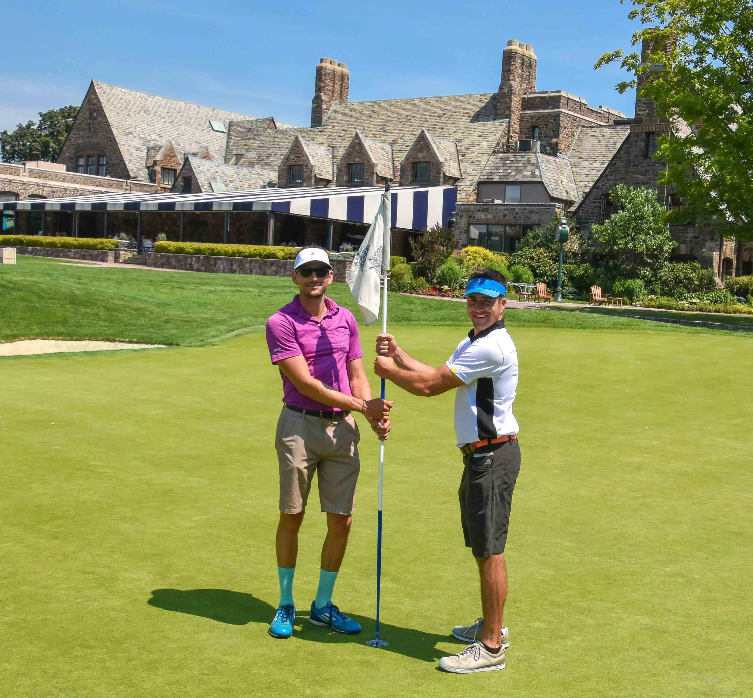 The proper way to pose on Winged Foot's finishing 18th. Polo by State Apparel.