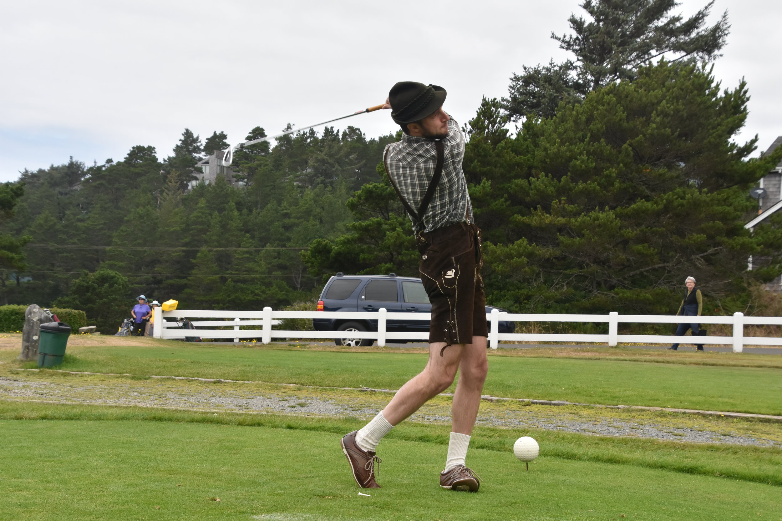 Dot Dash Pay Co-Founder Sean Arietta tees of in lederhosen.