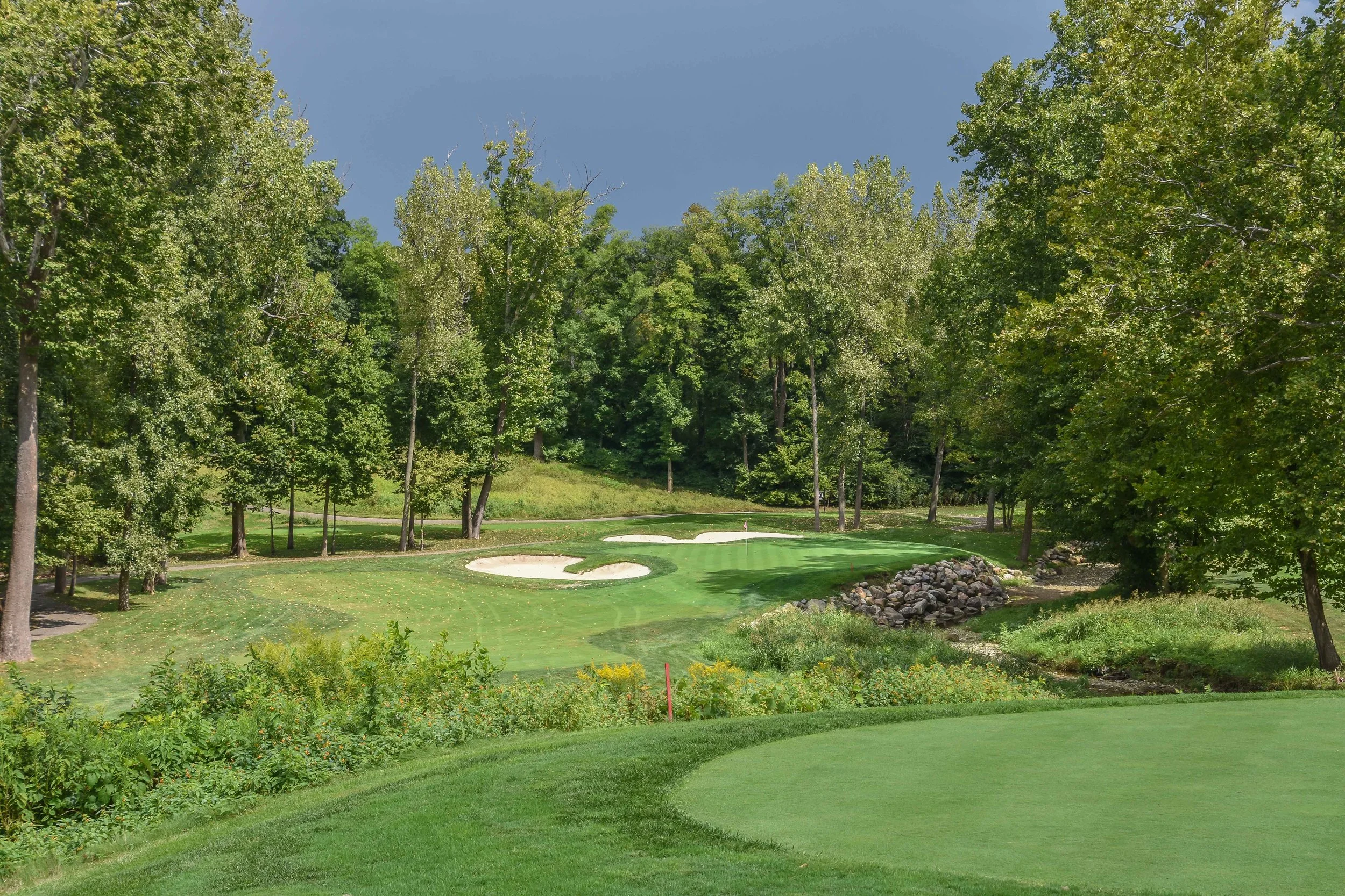 The back nine is where the action is at Pinnacle Country Club. Our group had two chip ins on this par 3.