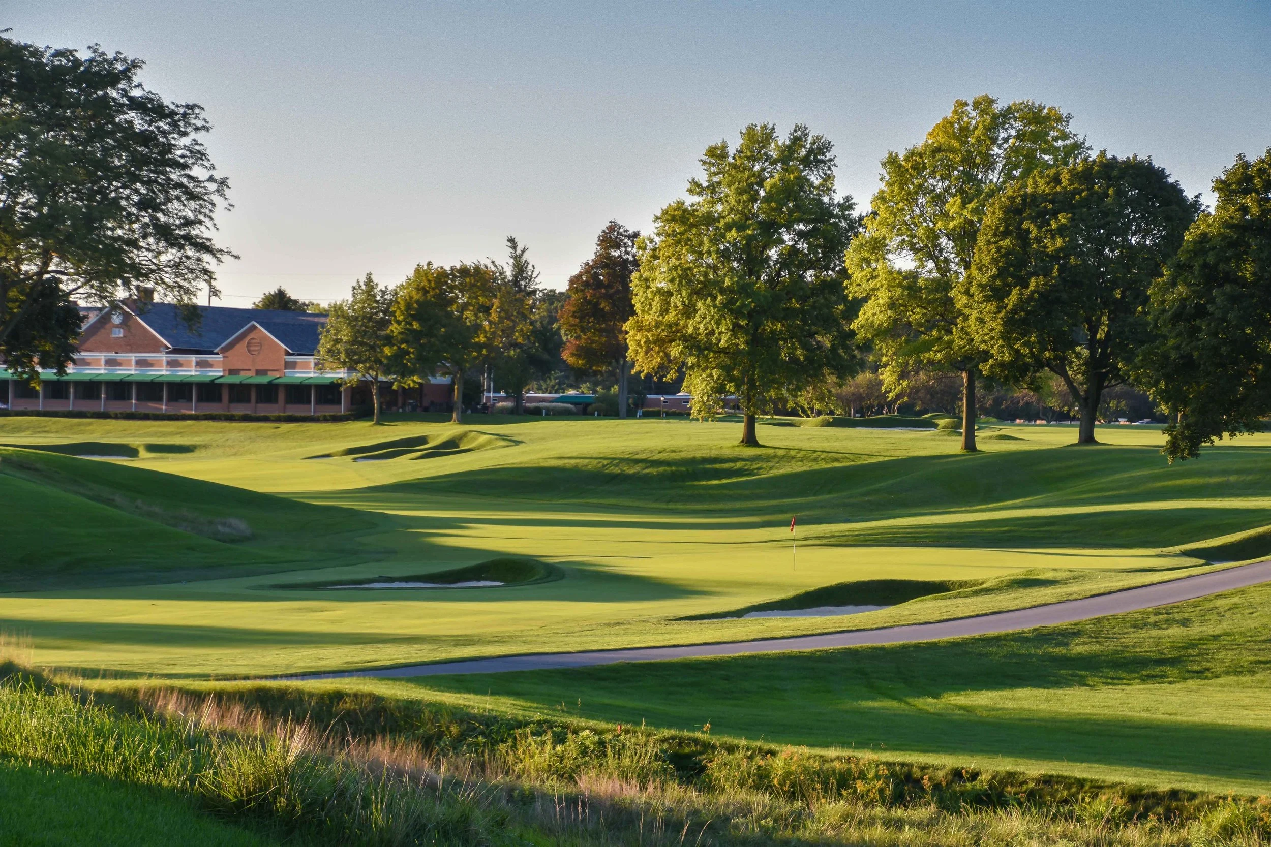 The view of 17 with the short 18th in the background.