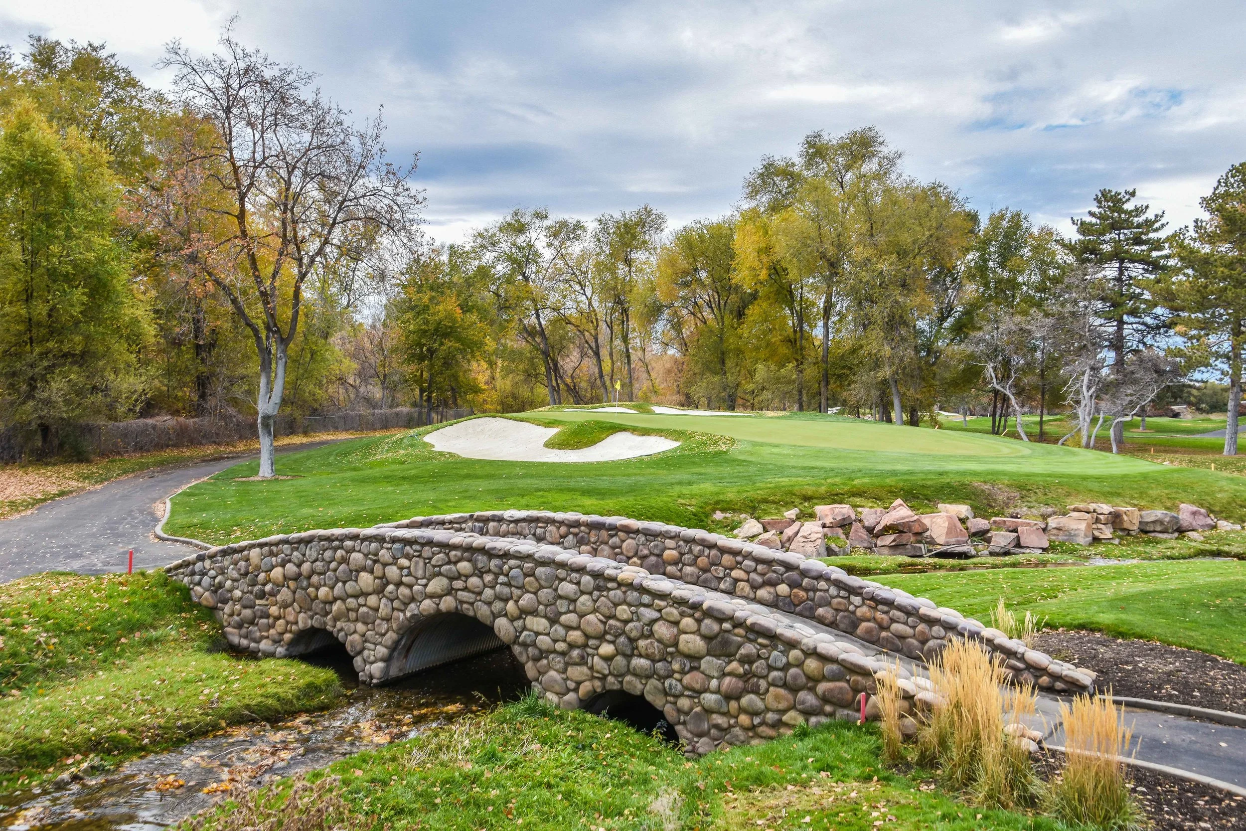 The “Branca Bridge” fronts the 11th green at The Country Club of Salt Lake.