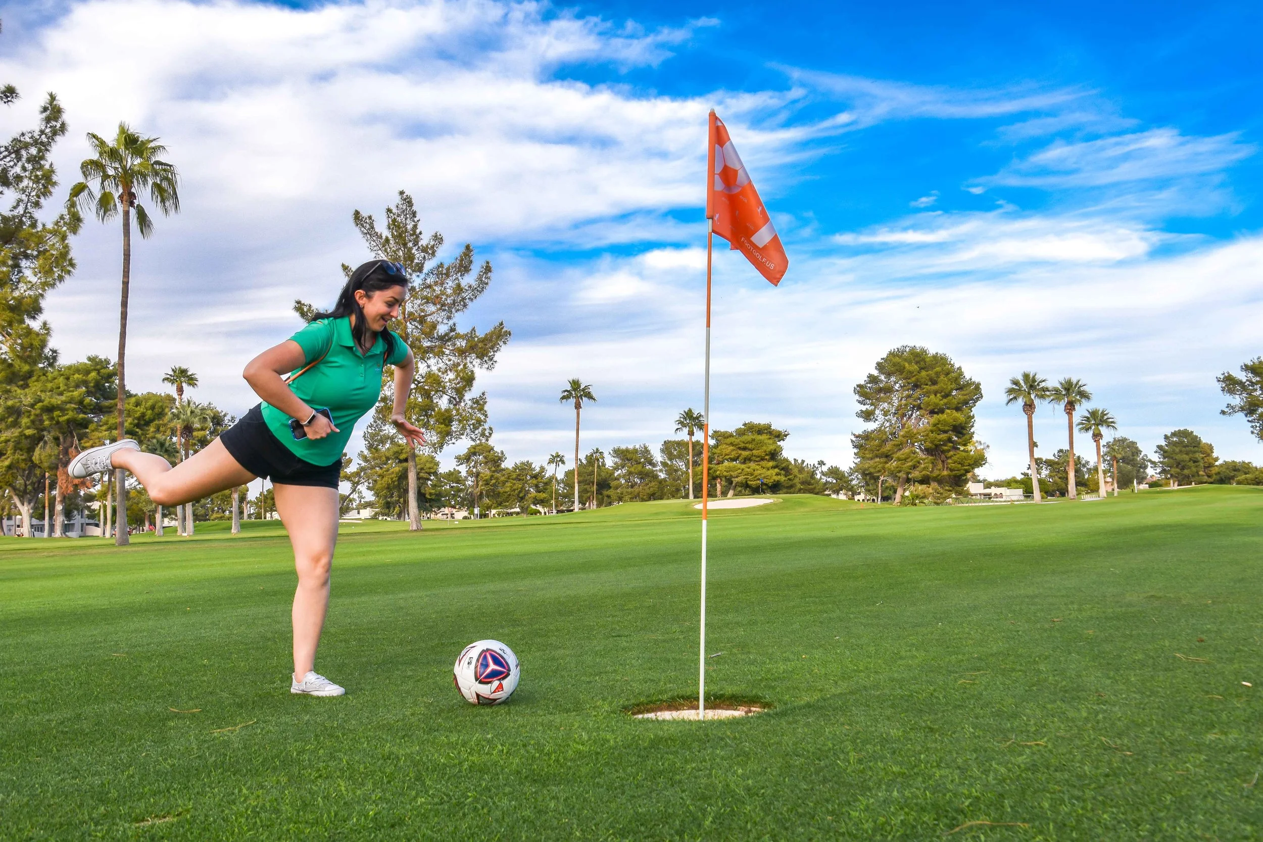 Sarah would kick in for an easy par.