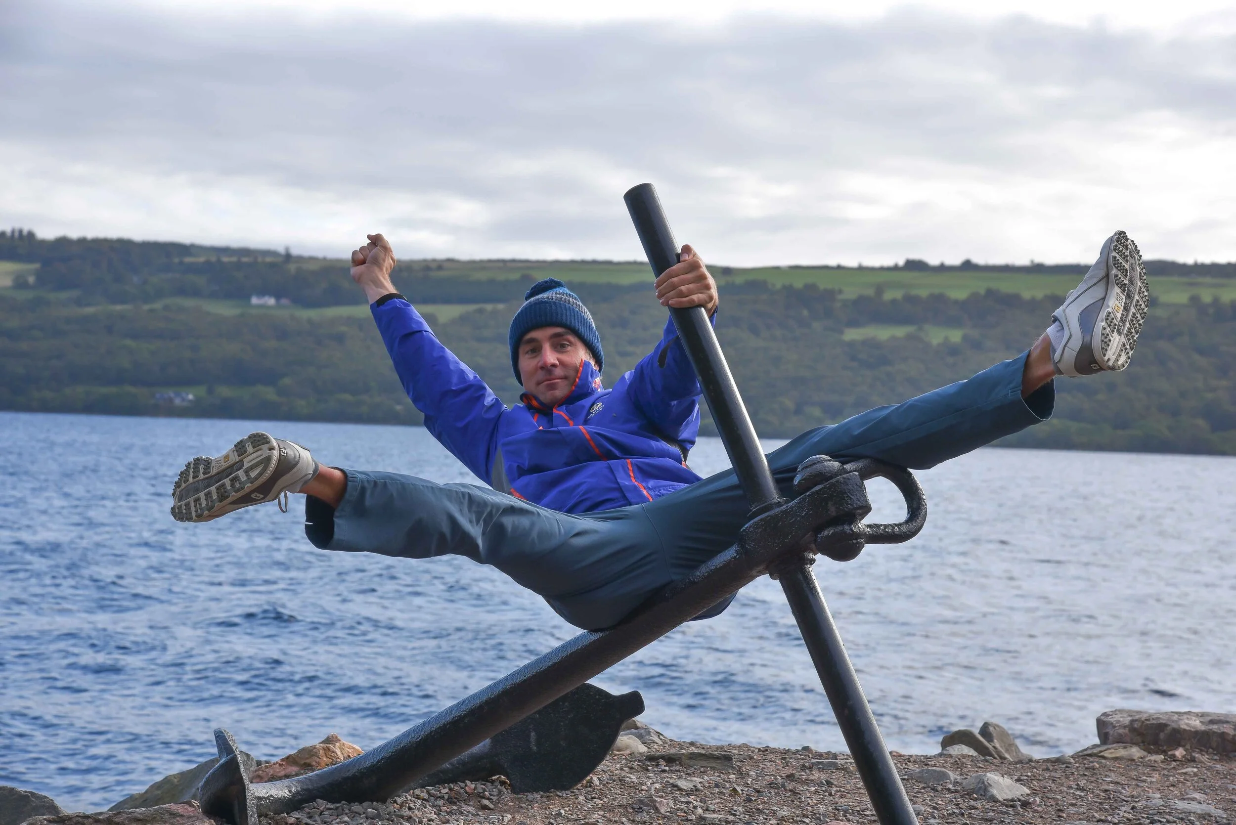 I try to lure Nessie out of the sea with lurid male modeling poses.