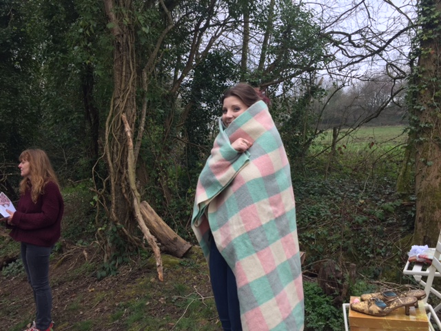 Trish from Cameo Creative Stationary & George wait on the sidelines..... snug as a bug in a rug...literally!