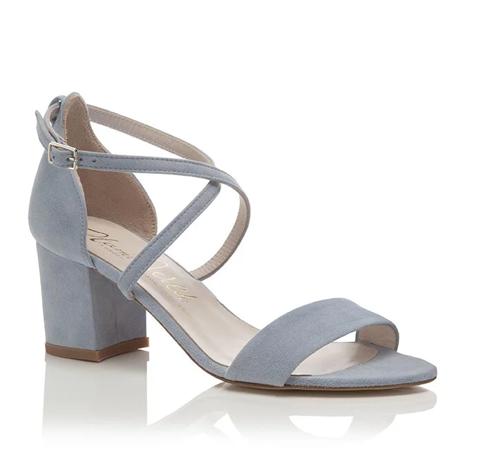 white mid block heel