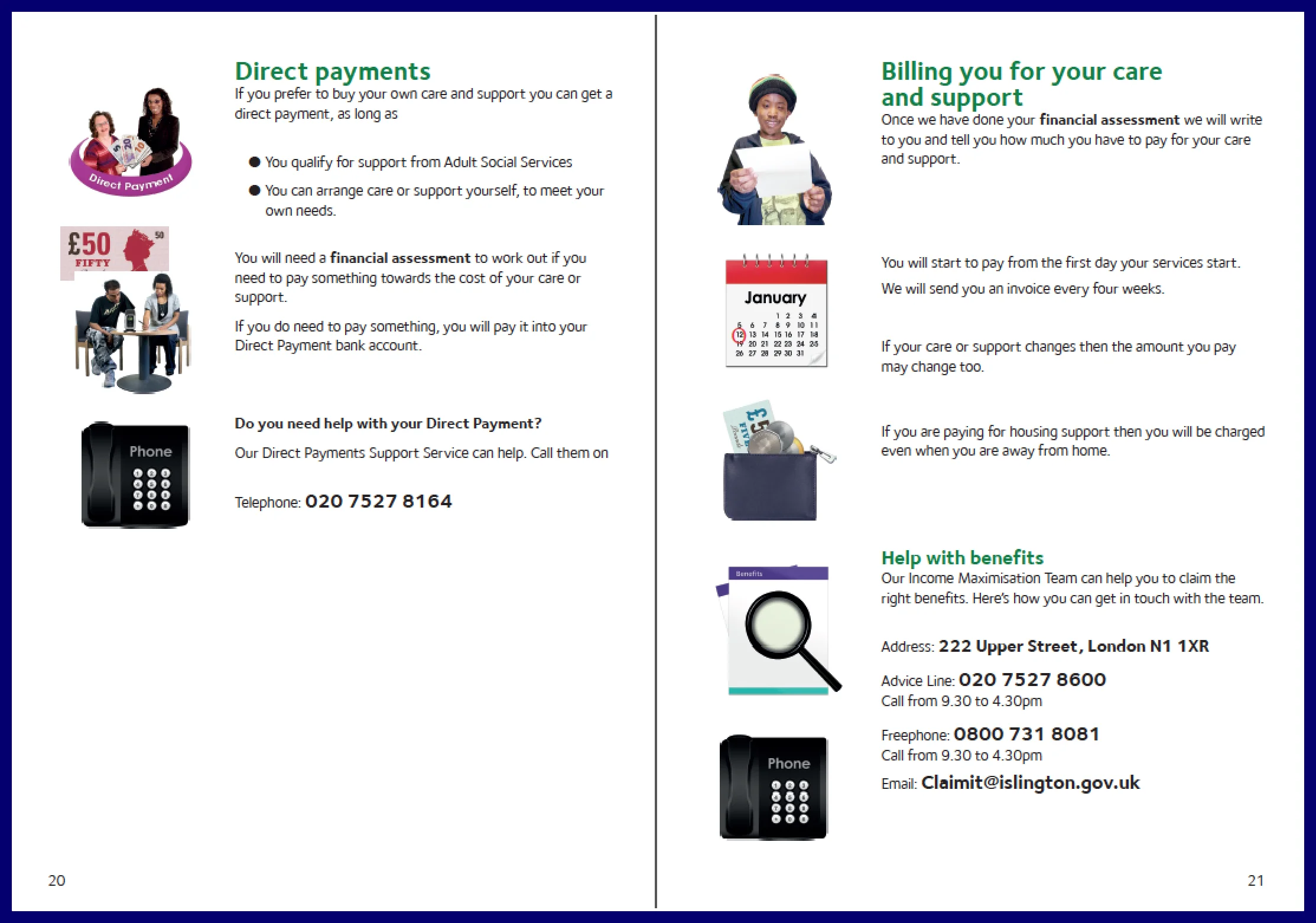 A double-page spread of the 'Charges at home' Easy Read document. Click here to download a sample of this document