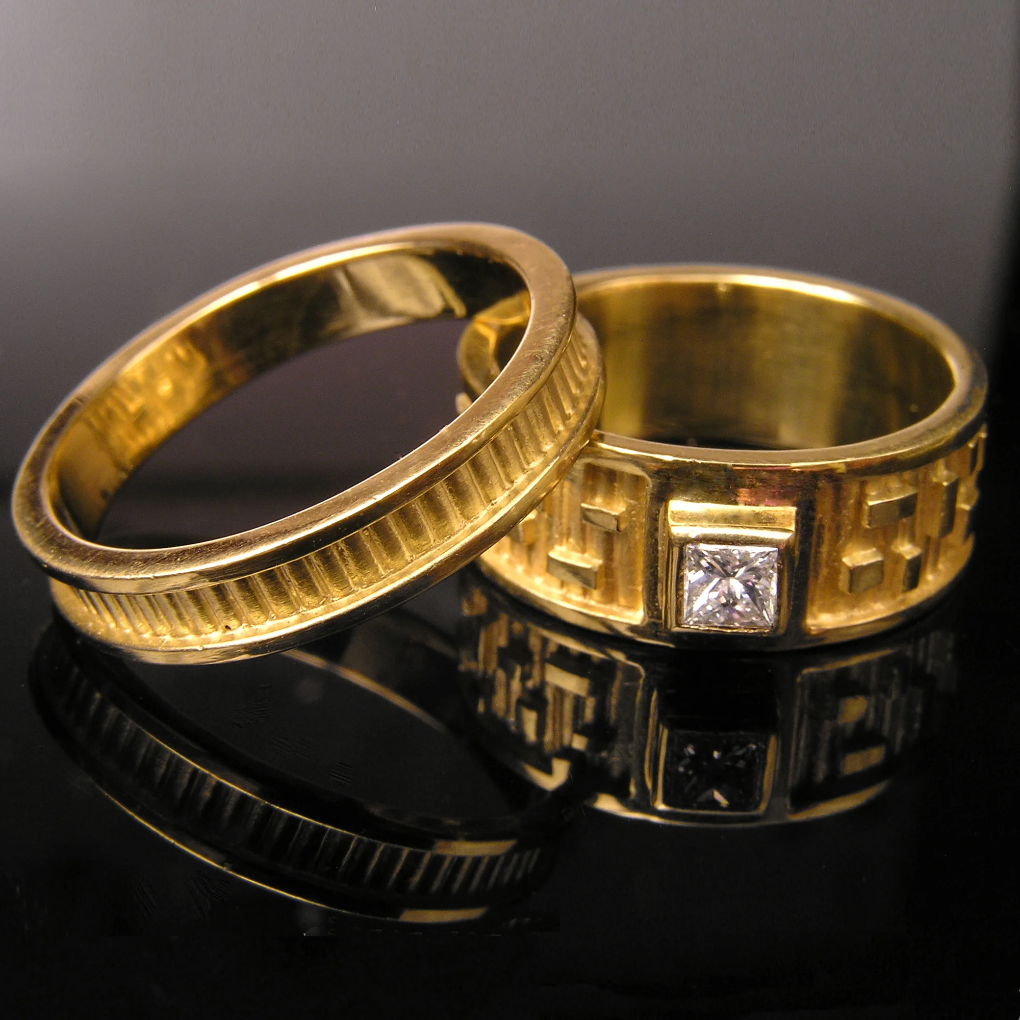 Ribbed Band & Rectangle Pattern Ring