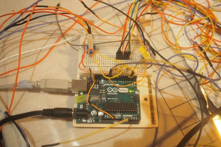 DNA Dave’s current Arduino uno break out board which will be replaced by a Micro:bit board