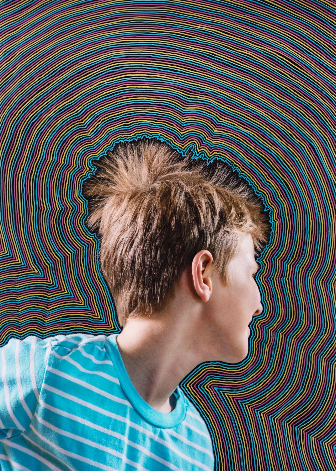 Untitled (B/G/Y/O/R Concentric), 21" x 15", 2016
