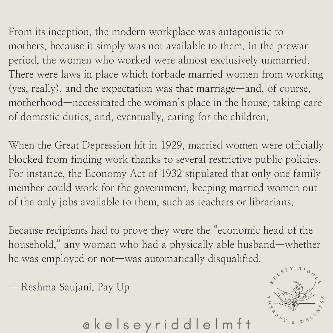 This passage right here shifted my perspective. How many times have we heard it said directly or implied that women are so lucky to have a partner who can provide for them so they can stay home? Lands a bit differently when you understand women were 