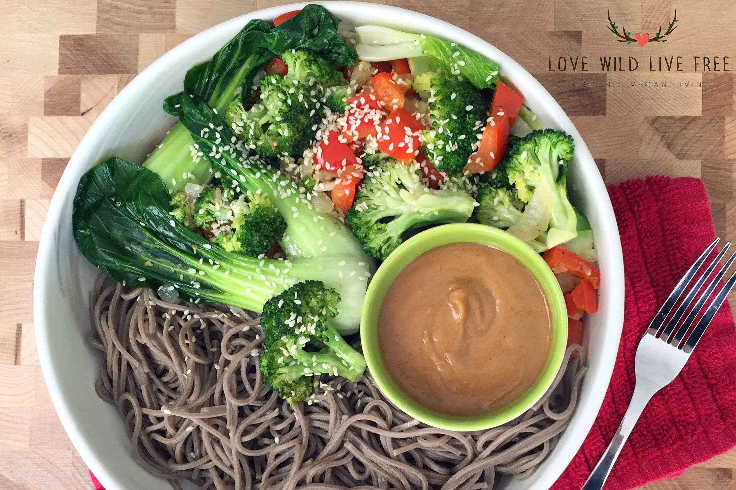 Vegan Soba Noodle Bowl with the Ultimate Peanut Sauce (oilfree, nut