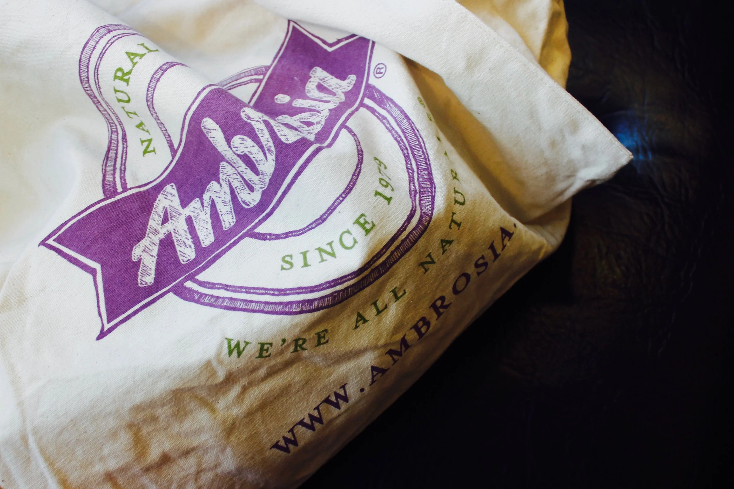 Reusable, cloth shopping bags generously provided by Ambrosia Natural Foods ! Photo by: Kristy LaPointe + Plant Based Kristy on Instagram .