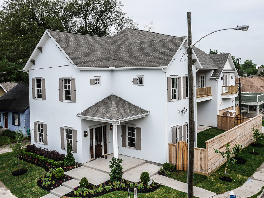 Exterior of another Smith Family Homes construction with a very similar facade. 600 Peddie, however, has a metal roof and incorporates siding.