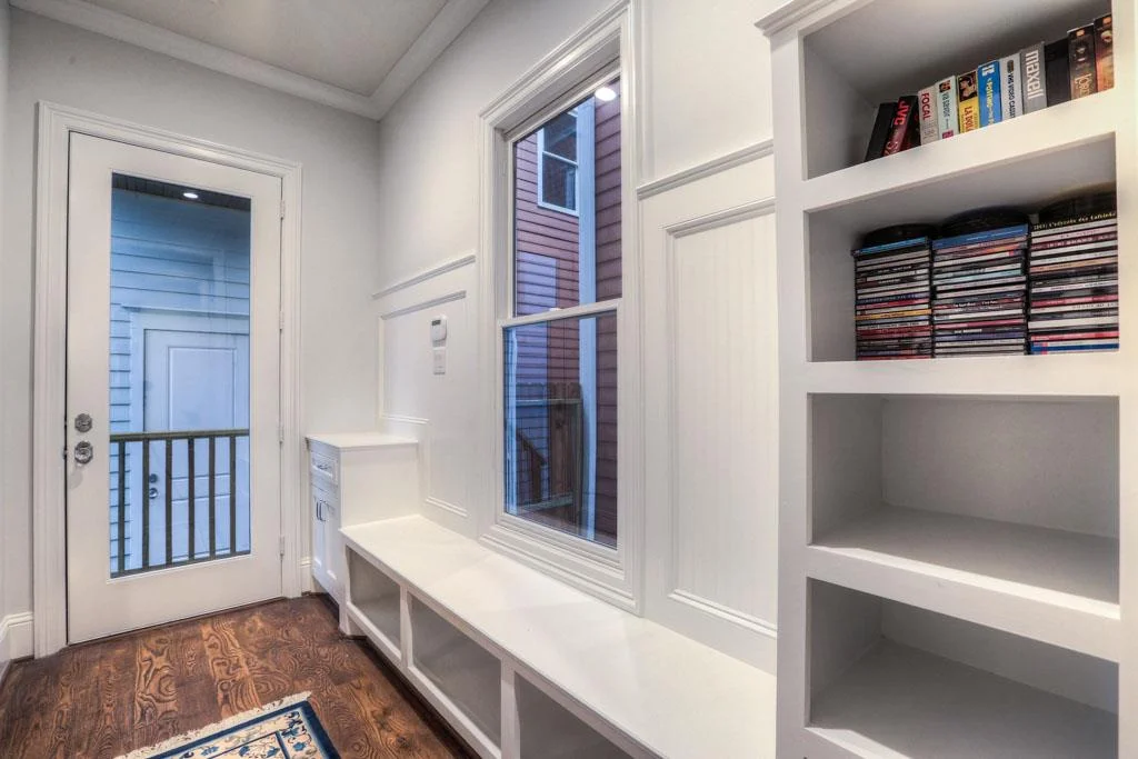 Built-ins in mudroom provide plenty of storage.