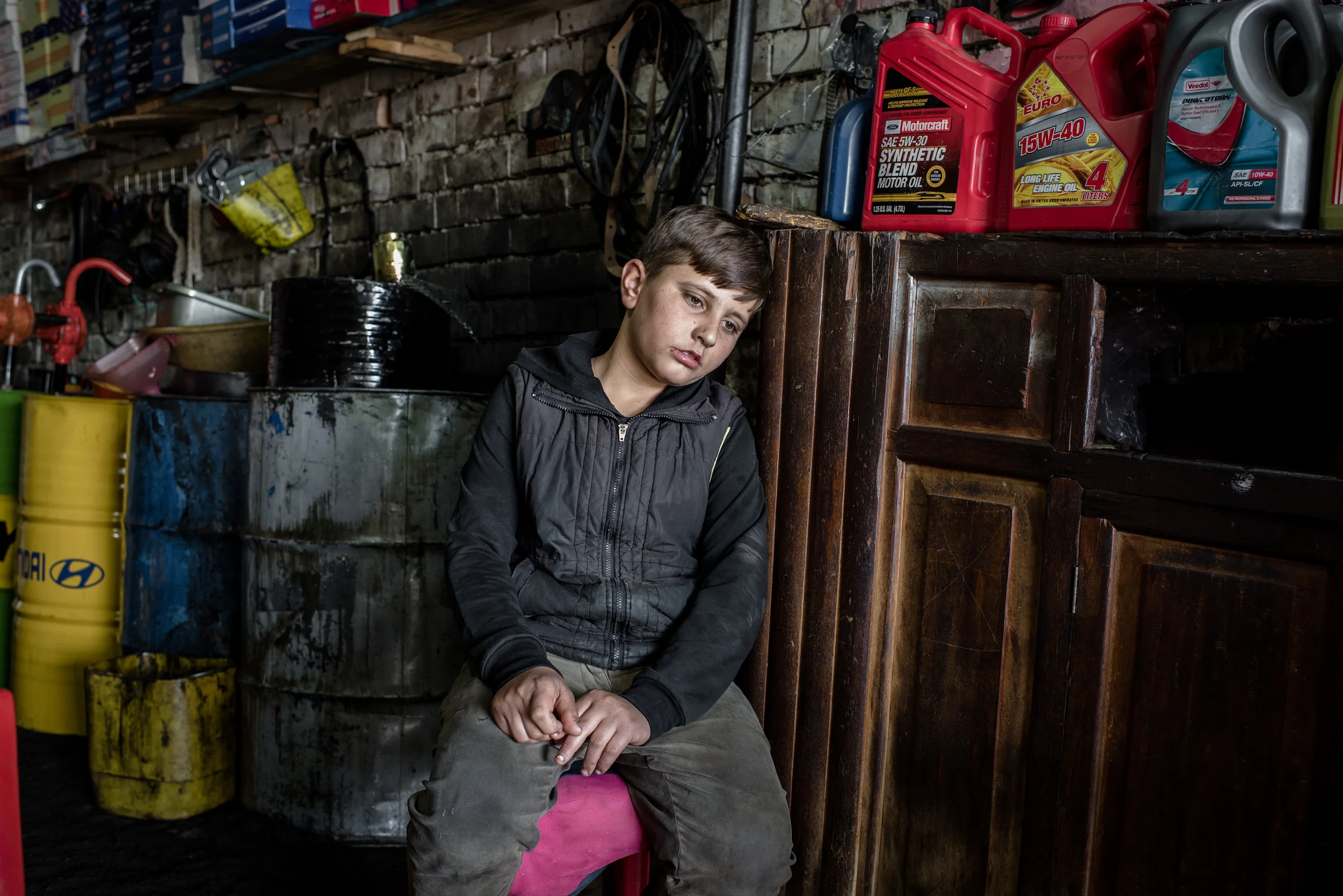 This is Mohammed, a refugee from Kobani, Syria living in northern Iraq. In order to support his family, Mohammed skips school and works at a car repair shop on the outskirts of Erbil. Read about his story here .