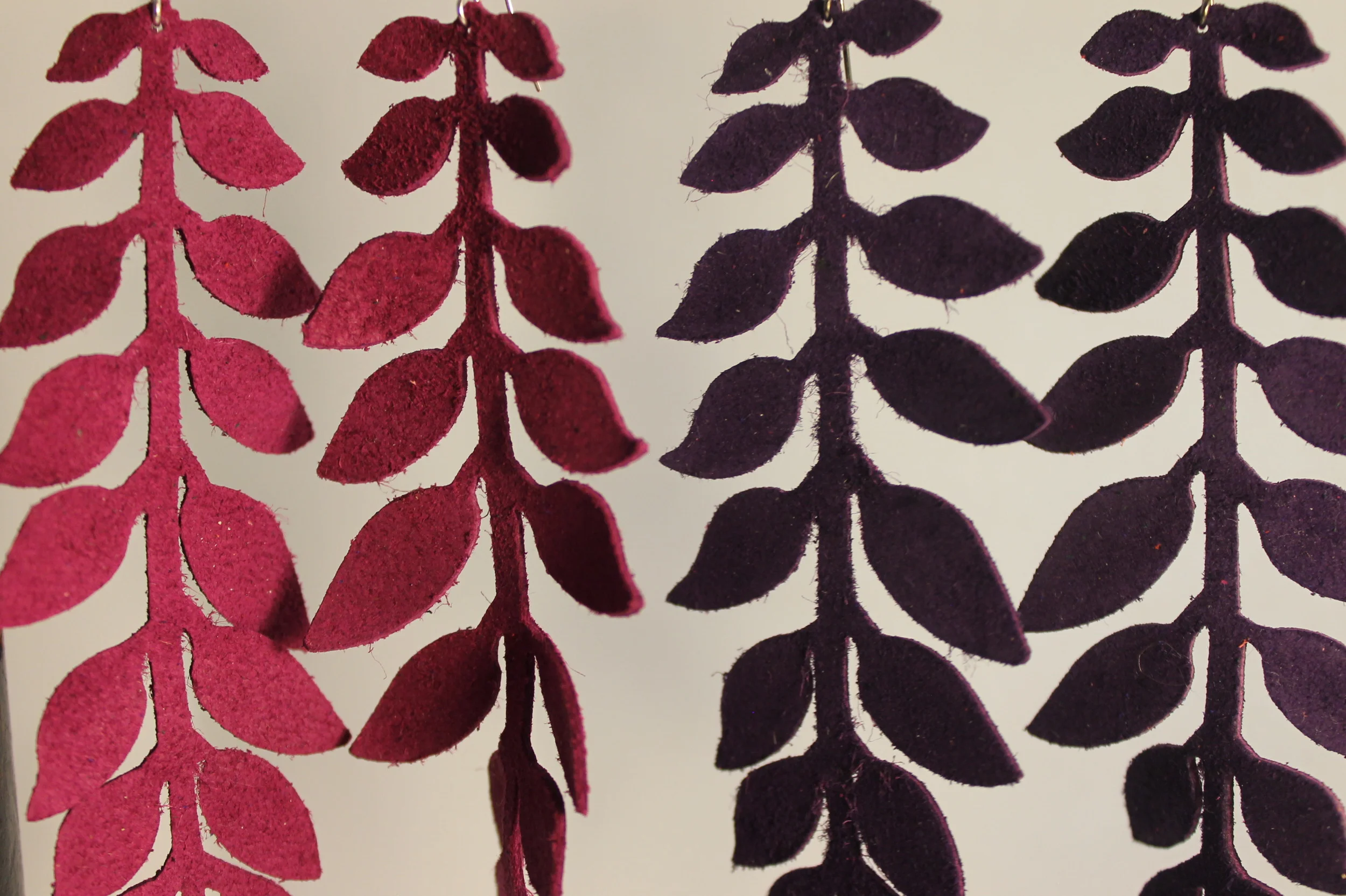 handmade long suede leaf earrings