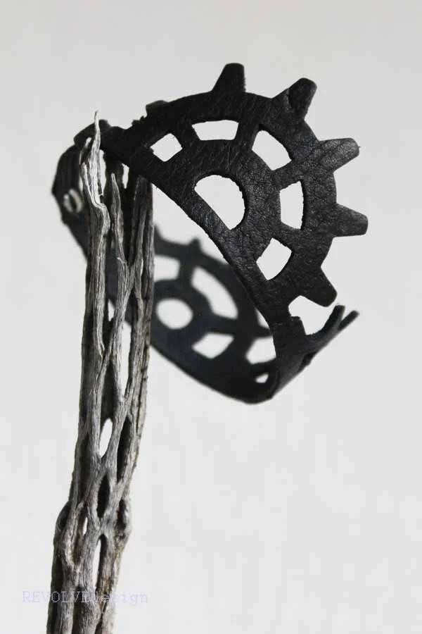 structured black leather gear cuff
