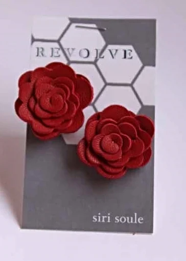 Handmade Leather Rose Post Earrings