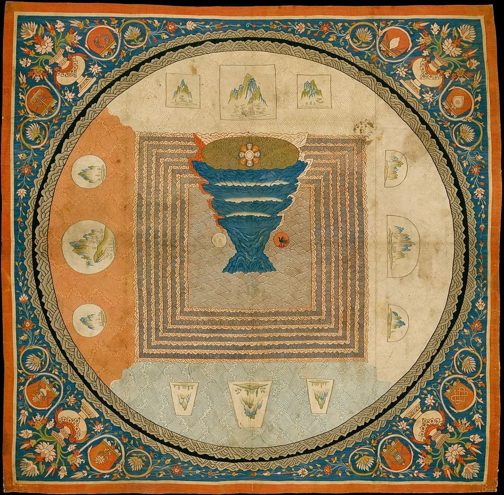 Cosmological Mandala with Mount Meru.  14th Century.