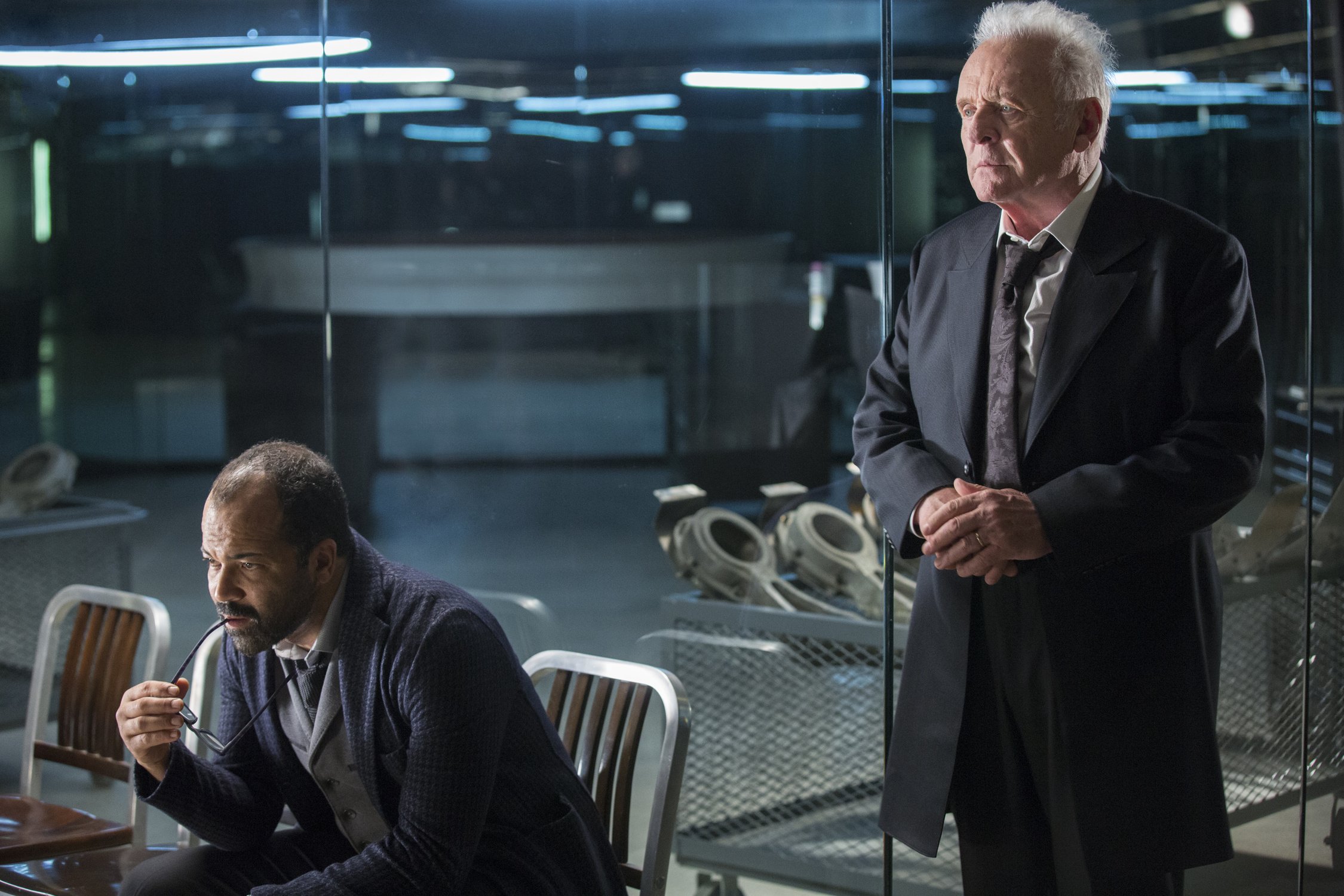 Jeffrey Wrights' Bernard/Arnold and Anthony Hopkins' Ford, the founding fathers of Westworld