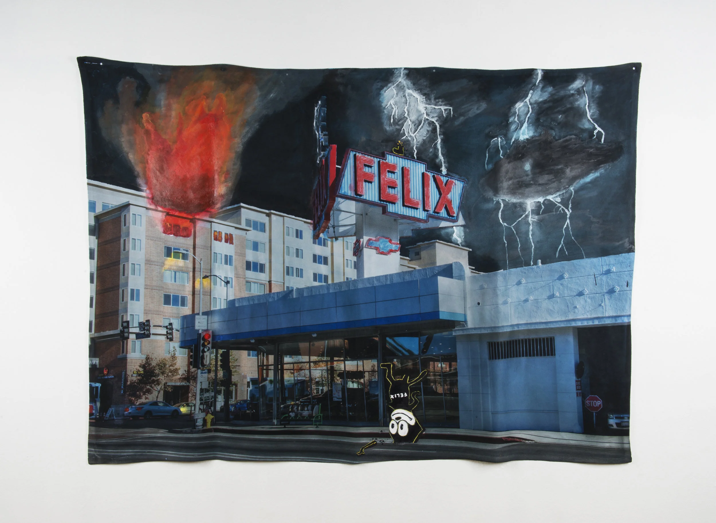 Disaster Scene #1 , 80in x 60in, Acrylic on Fleece.