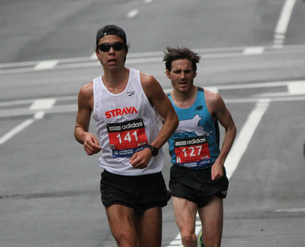 Matt Lenehan heads towards the finish line in Boston, where he earned 33rd place (16th US) in a new personal best of 2:25. The Strava TC men's team took third place overall.