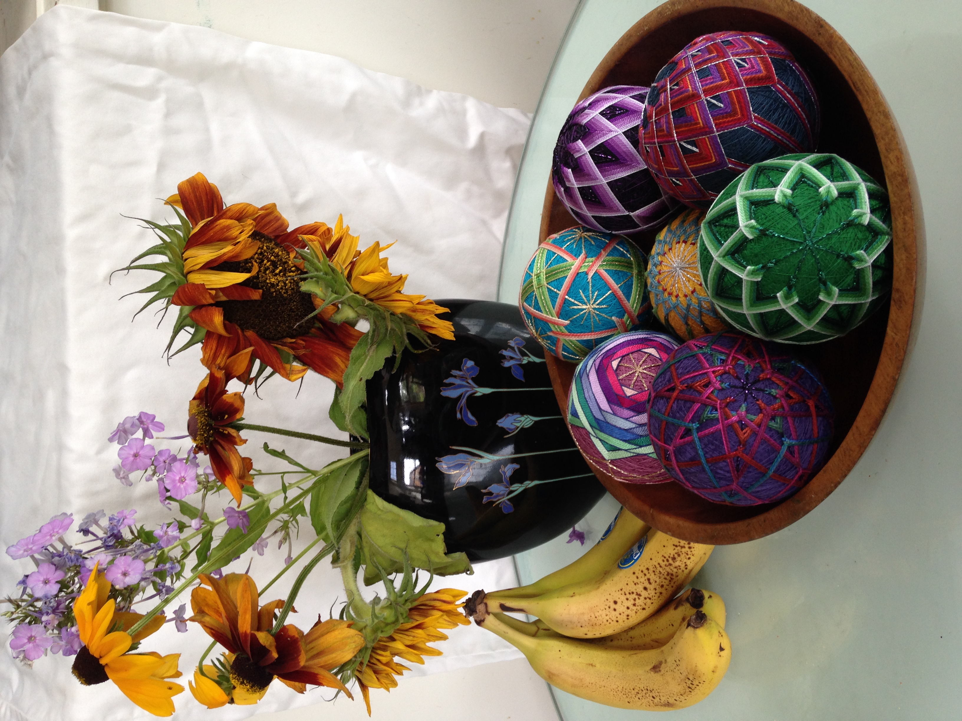 Still Life with Sunflowers and Temari, my original photo
