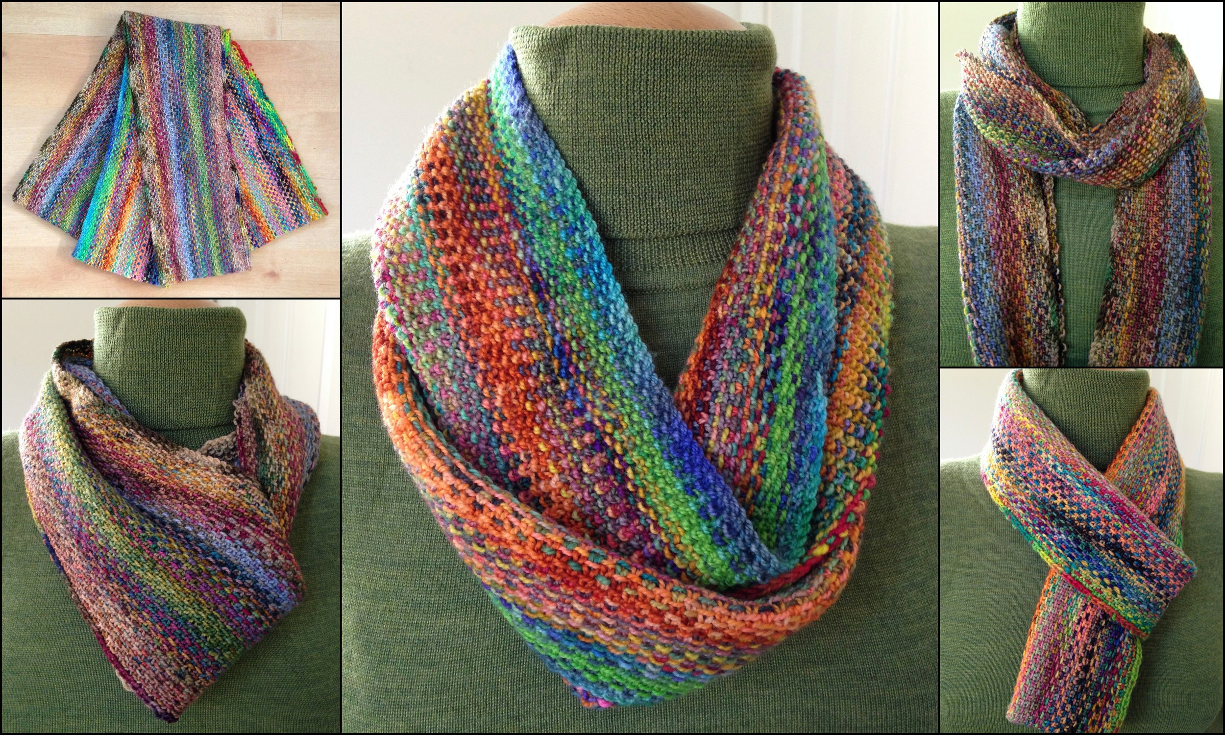 Infinite Colors , a cowl/infinity scarf worked in fingering weight yarn.