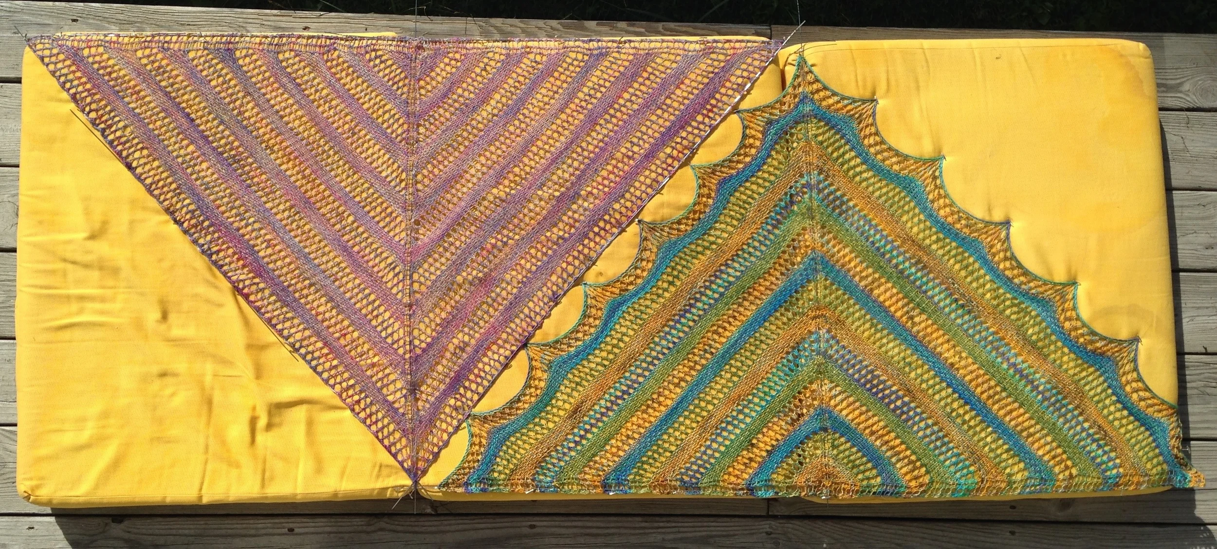 Linen & Lace Shawl , shown in fingering and laceweight versions.