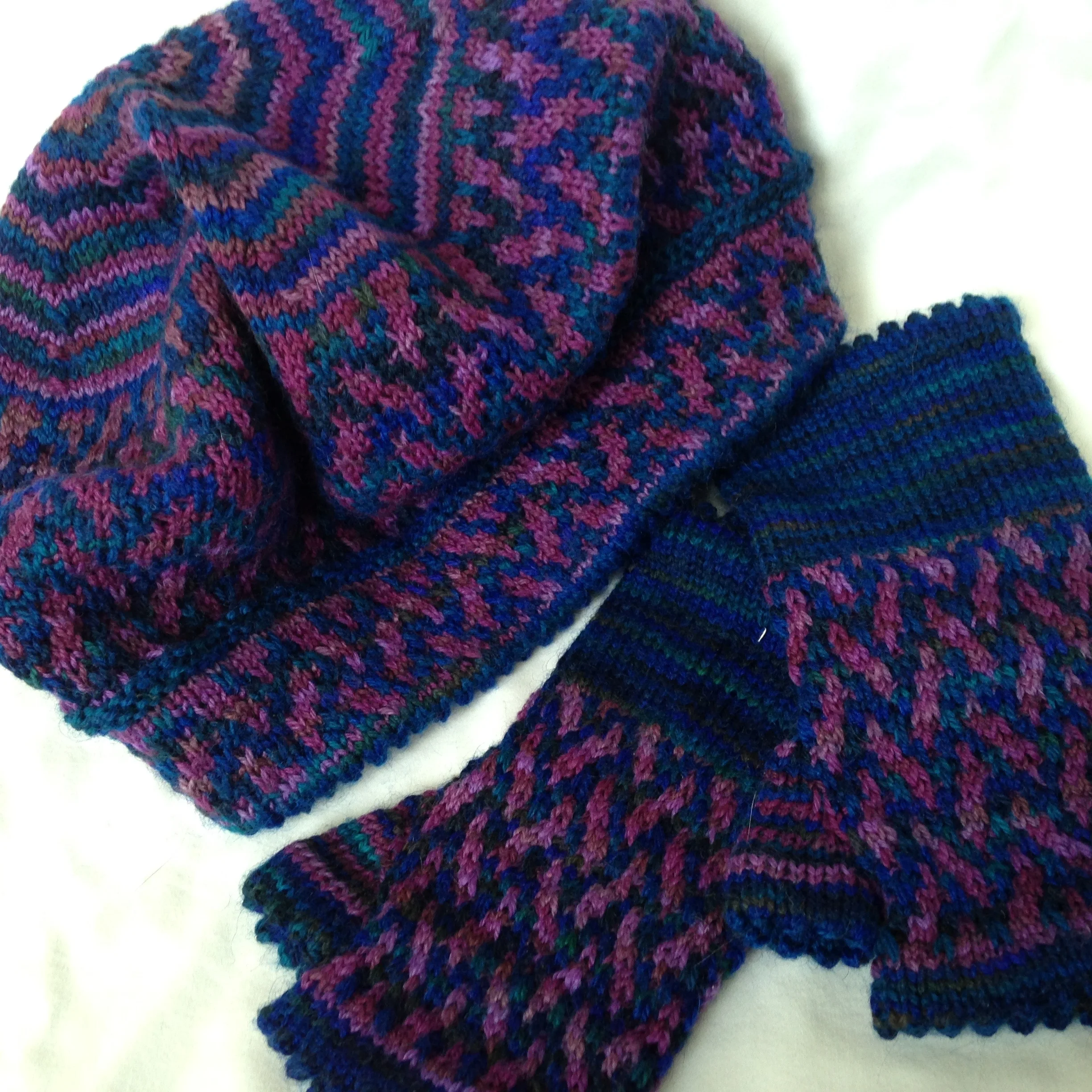 Slip Stitch Mosaic Mitts and Slightly Slouchy Slip Stitch Mosaic Hat and Beret
