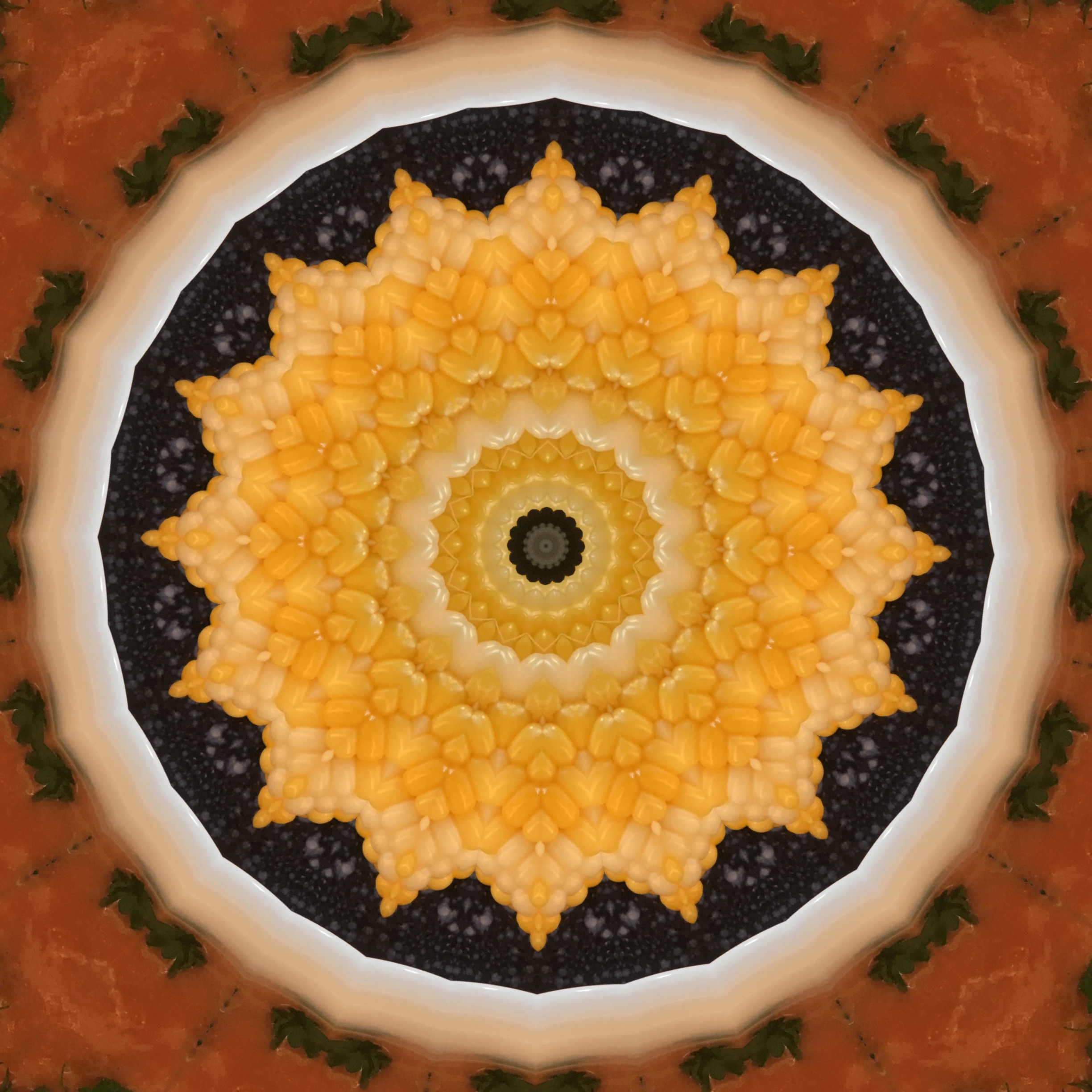 Last night's garden supper, kaleidoscoped