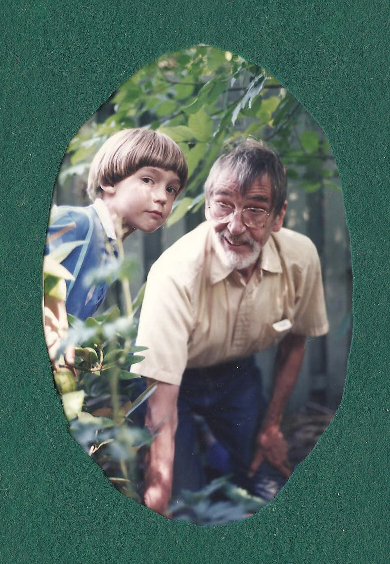 In his garden with my son Loren, 1999 or thereabouts