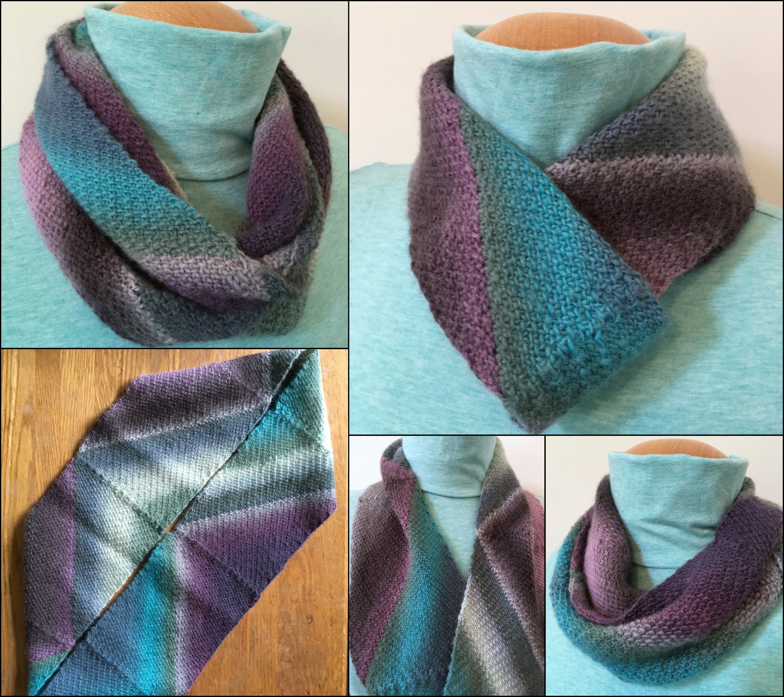 Prototype for a new pattern, Harlequin. Yarn is KnitPicks Chroma in Atlantis (#25854) and Misty Morn (#26163). Now to tweak the pattern a bit and reknit it in a different yarn...