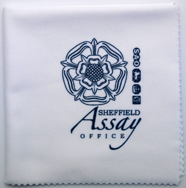 The Sheffield Assay Office lens cloths folded and packed in a polybag