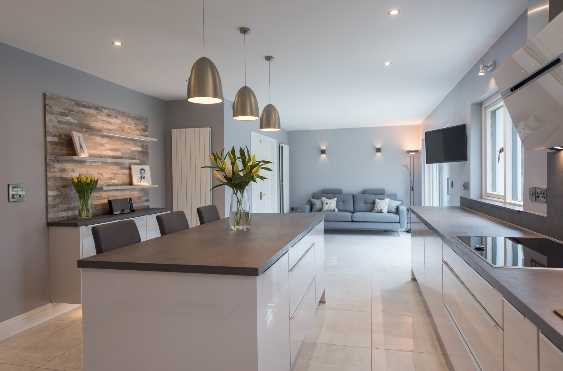 Grey Open Plan Kitchen Living Room