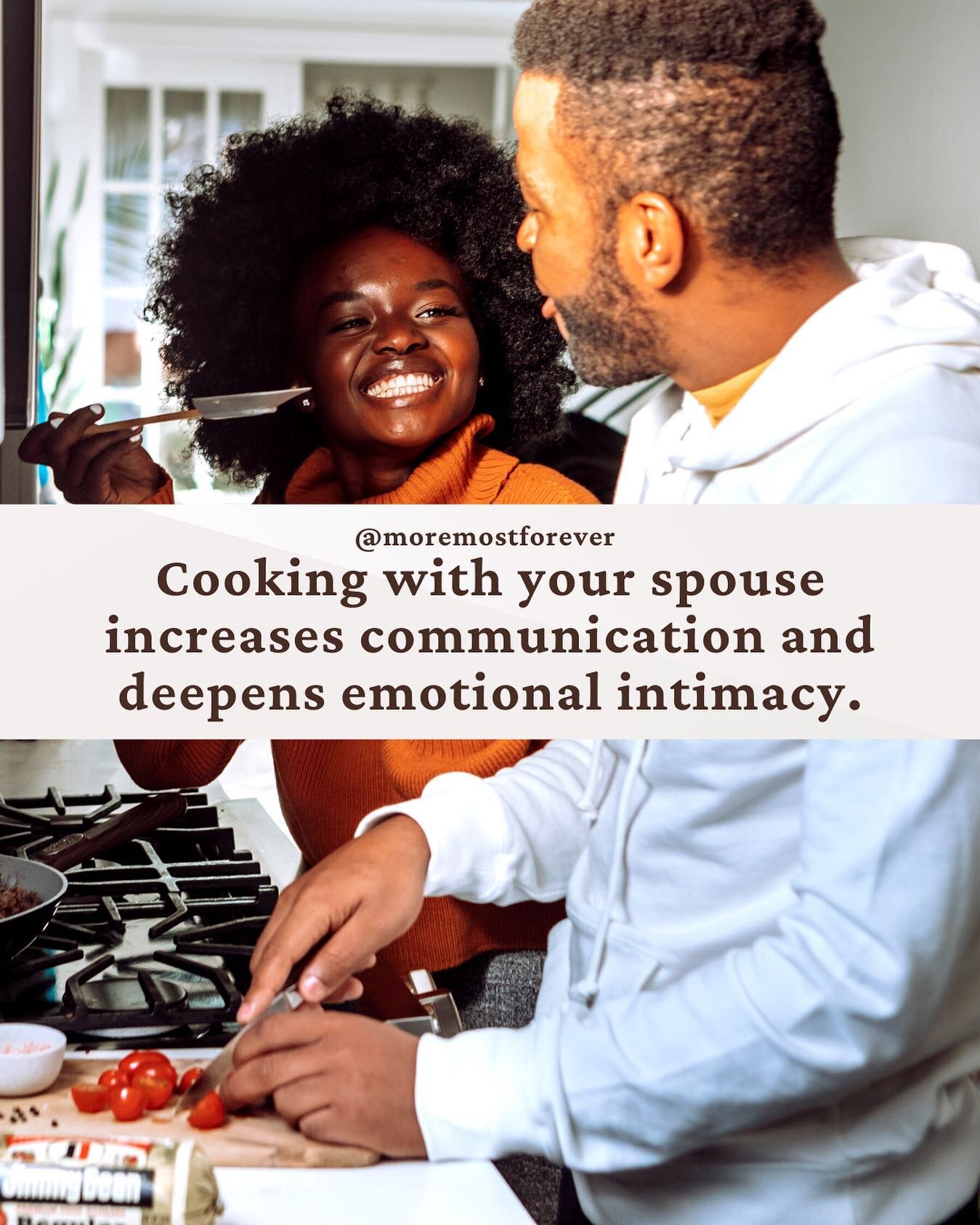 What are you cooking up in your marriage? Date night doesn&rsquo;t have to be expensive or complicated. All you need is dedicated time together. 

#marriagegoals #marriageadvice #marriagetips #marriagetip #marriagecounseling #marriagebootcamp #dateid