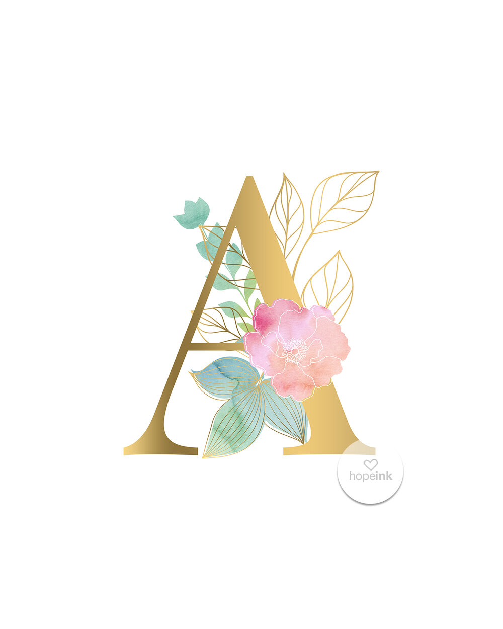 BUNDLE Watercolor Floral Alphabet Floral Letter Monogram 